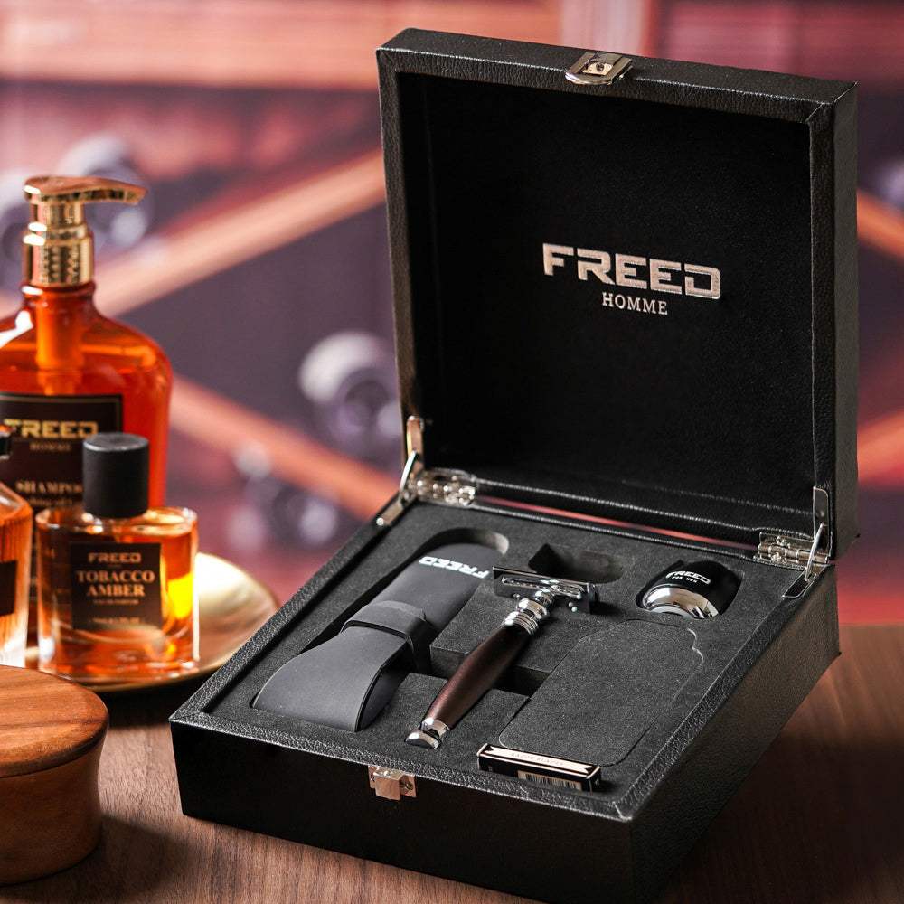 【FREED】尊爵四件組雙刃安全刮鬍刀禮盒 - 馬鞍棕 - FREED