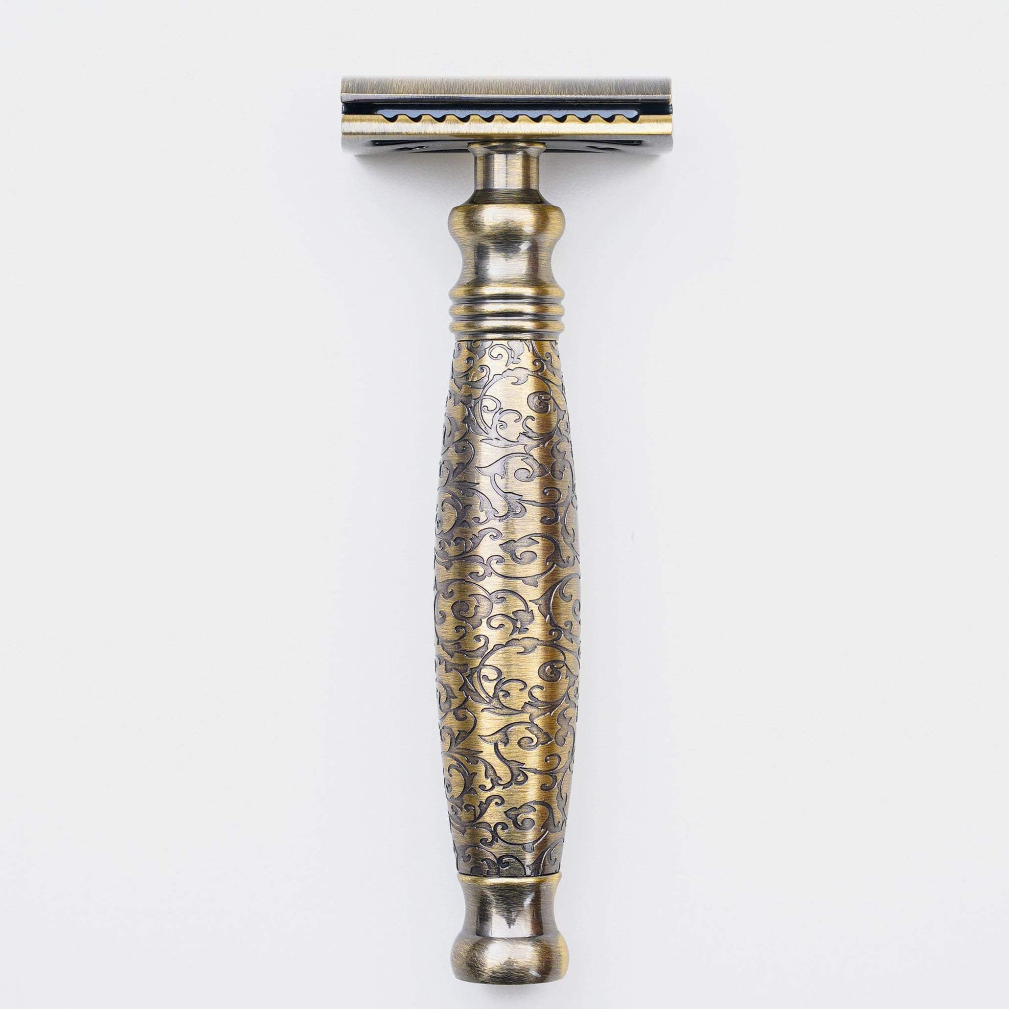 【FREED】封閉式復古雙刃安全刮鬍刀-仿古銅蝕刻雕花 (附刀片10片) - FREED