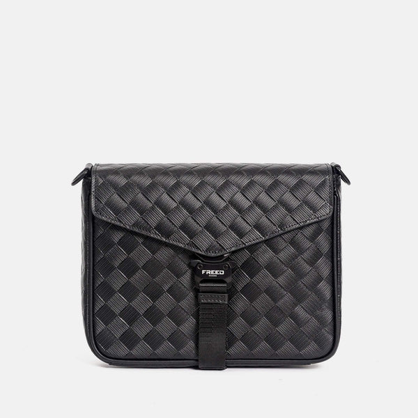 【FREED】編織壓花方格扣斜肩包 - FREED