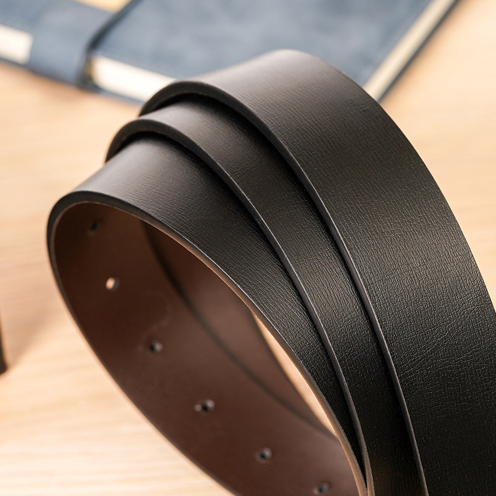 【FREED】 方形扣素面休閒真皮皮帶 - 黑銀