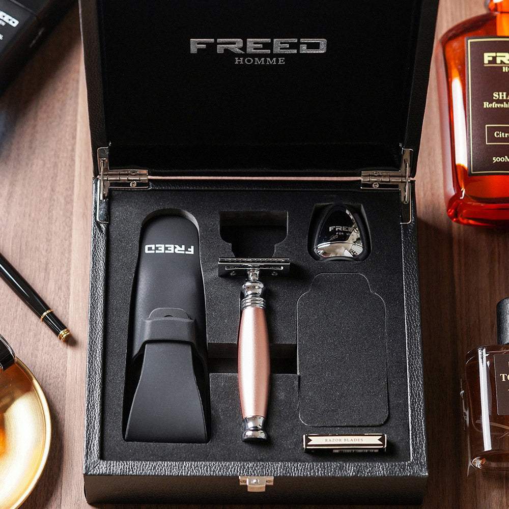 【兩週年特仕款】尊爵四件組雙刃刮鬍刀禮盒 - 玫瑰金 - FREED