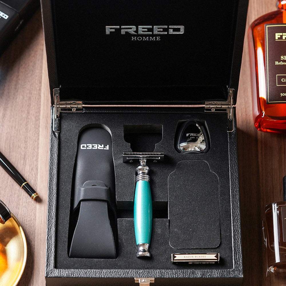 【兩週年特仕款】尊爵四件組雙刃刮鬍刀禮盒 - 湖水綠 - FREED