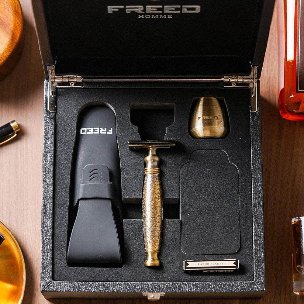 【FREED】尊爵四件組雙刃刮鬍刀禮盒 -仿古銅蝕刻雕花 - FREED