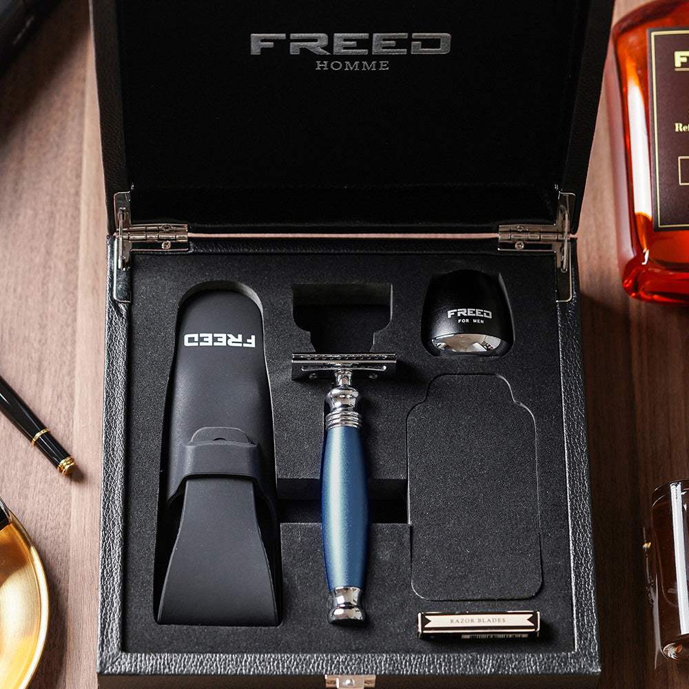【FREED】尊爵四件組雙刃安全刮鬍刀禮盒 - 時尚藍 - FREED