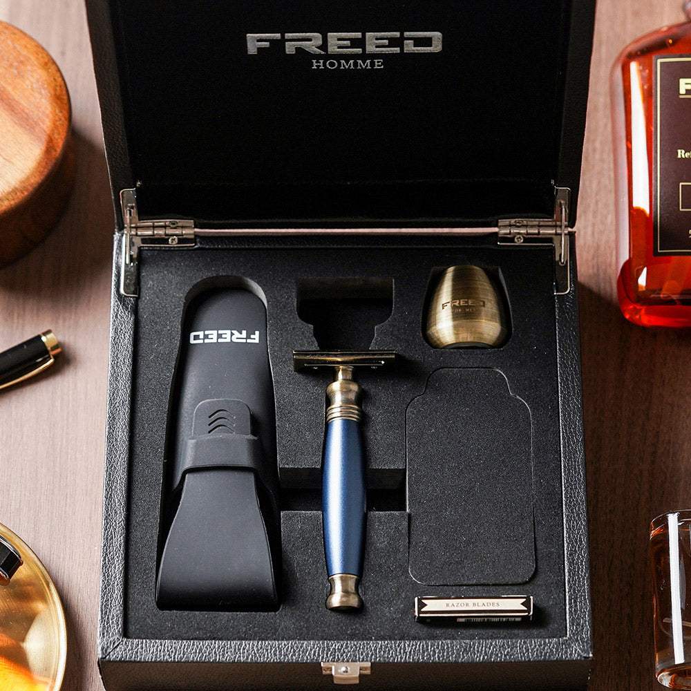 【FREED】古銅系列尊爵四件組雙刃式刮鬍刀禮盒 - 帝王藍 - FREED