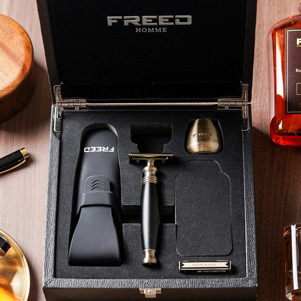 【FREED】古銅系列尊爵四件組雙刃式刮鬍刀禮盒 - 極致黑 - FREED