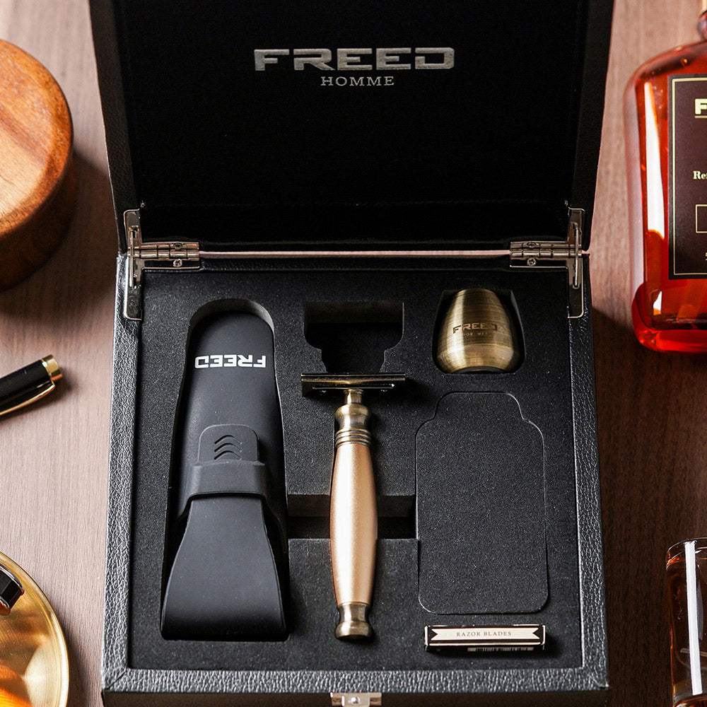 【FREED】古銅系列尊爵四件組雙刃式刮鬍刀禮盒 - 阿波羅 - FREED