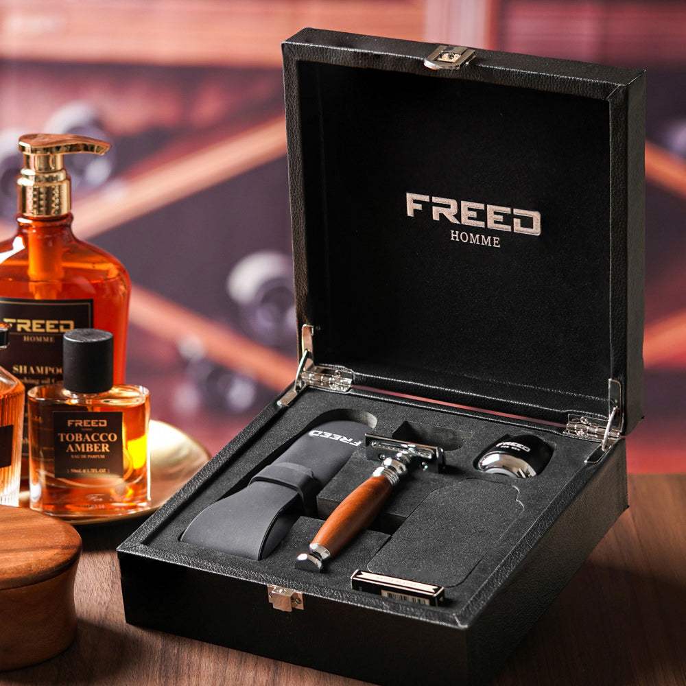 【FREED】尊爵四件組雙刃安全刮鬍刀禮盒 - 仿胡桃木 - FREED