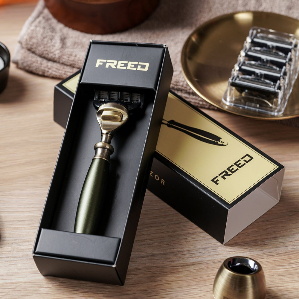 【古銅系列】五刀式刮鬍刀 - 大地綠