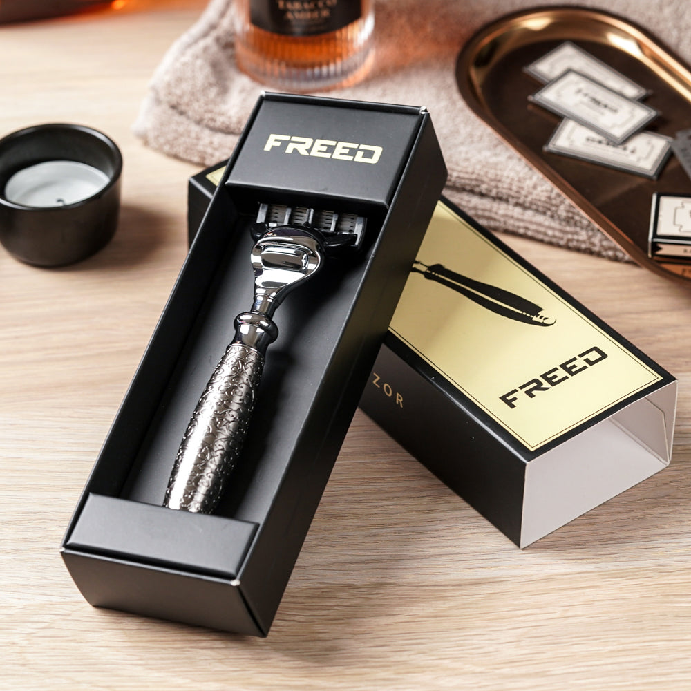 【蝕刻系列】五刀式刮鬍刀 - 蝕刻雕花鍍鎳版