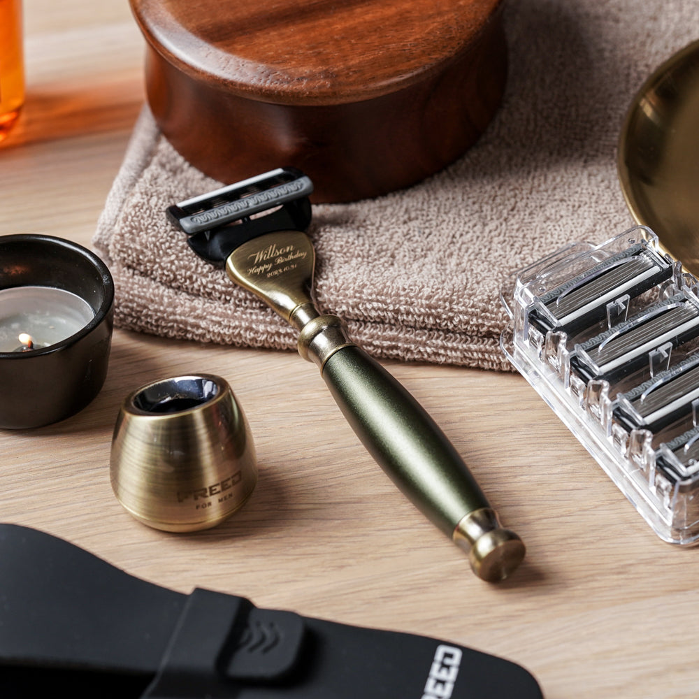 【古銅系列】五刀式刮鬍刀 - 大地綠