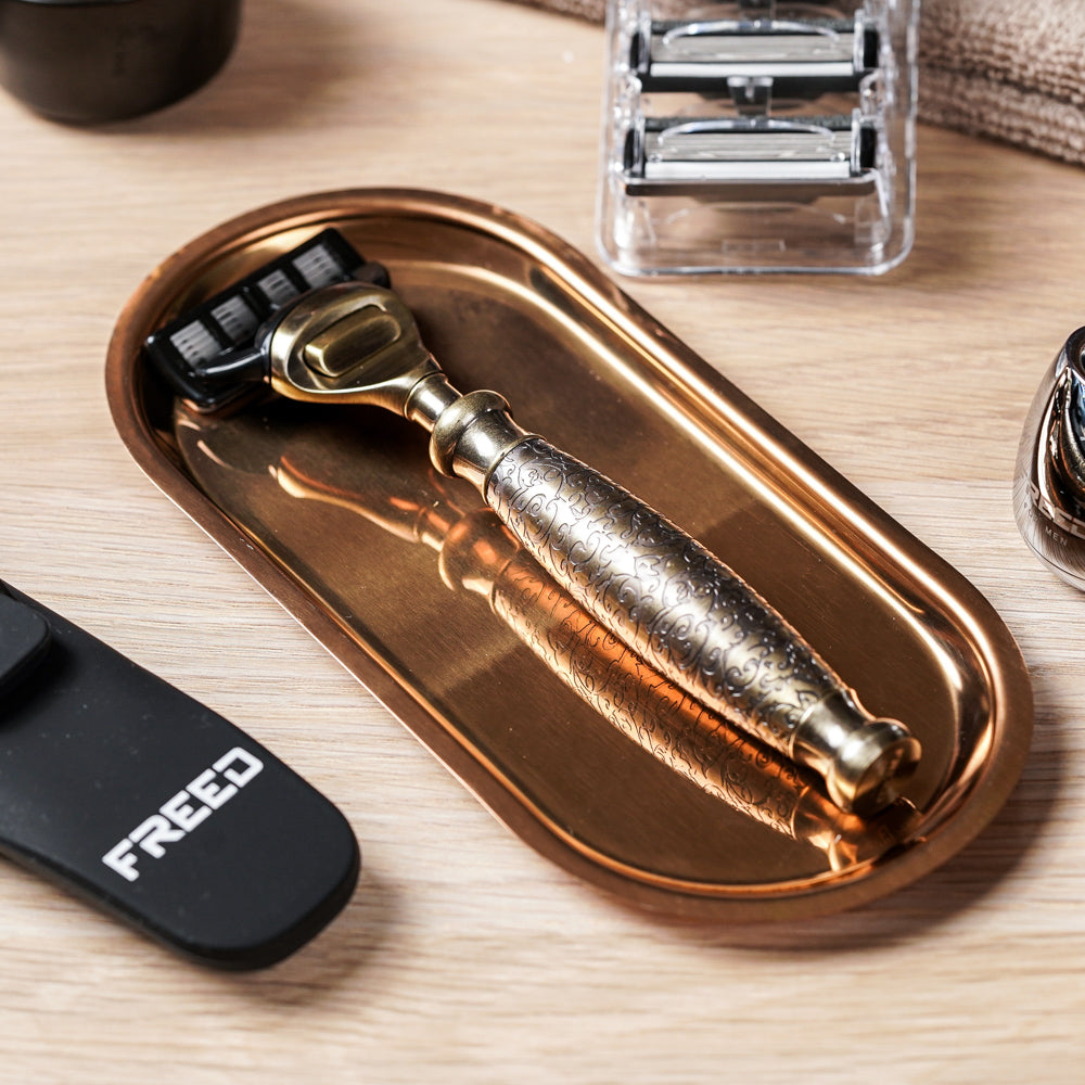 【蝕刻系列】五刀式刮鬍刀 - 仿古銅蝕刻雕花