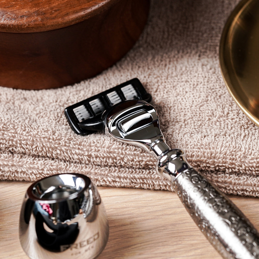 【蝕刻系列】五刀式刮鬍刀 - 蝕刻雕花鍍鎳版