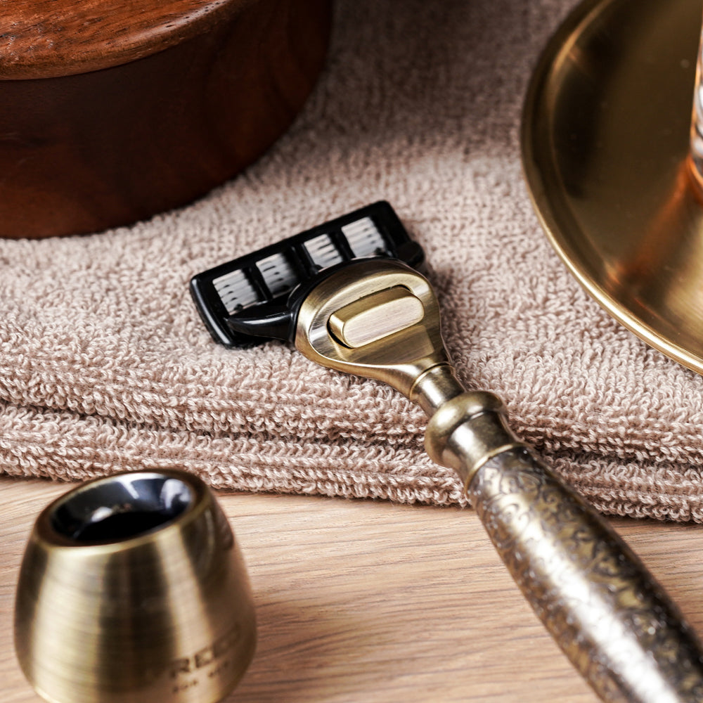 【蝕刻系列】五刀式刮鬍刀 - 仿古銅蝕刻雕花