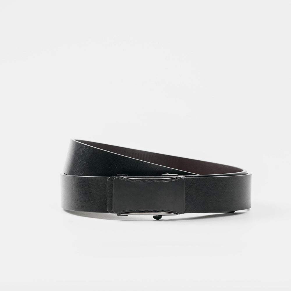 【FREED】極簡霧黑方扣商務休閒頭層牛皮自動皮帶 - 黑色 - FREED