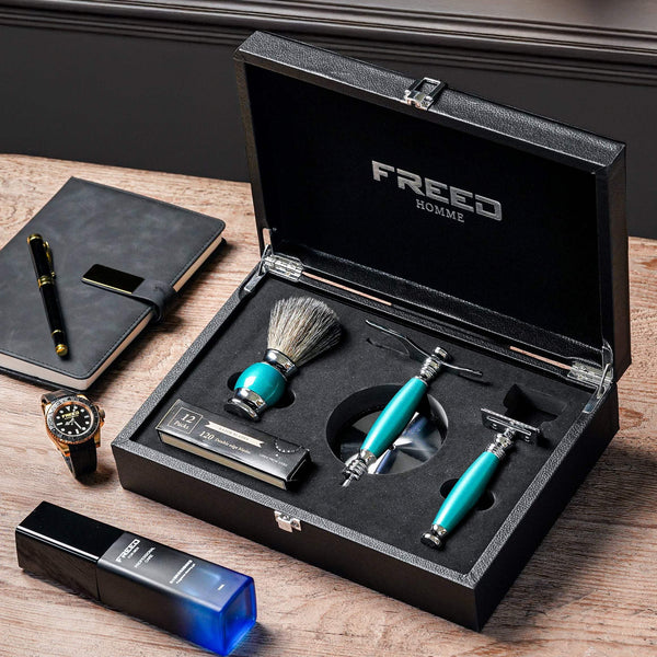 【兩週年特仕款】雙刃式刮鬍刀豪華禮盒四件組 - 湖水綠 - FREED