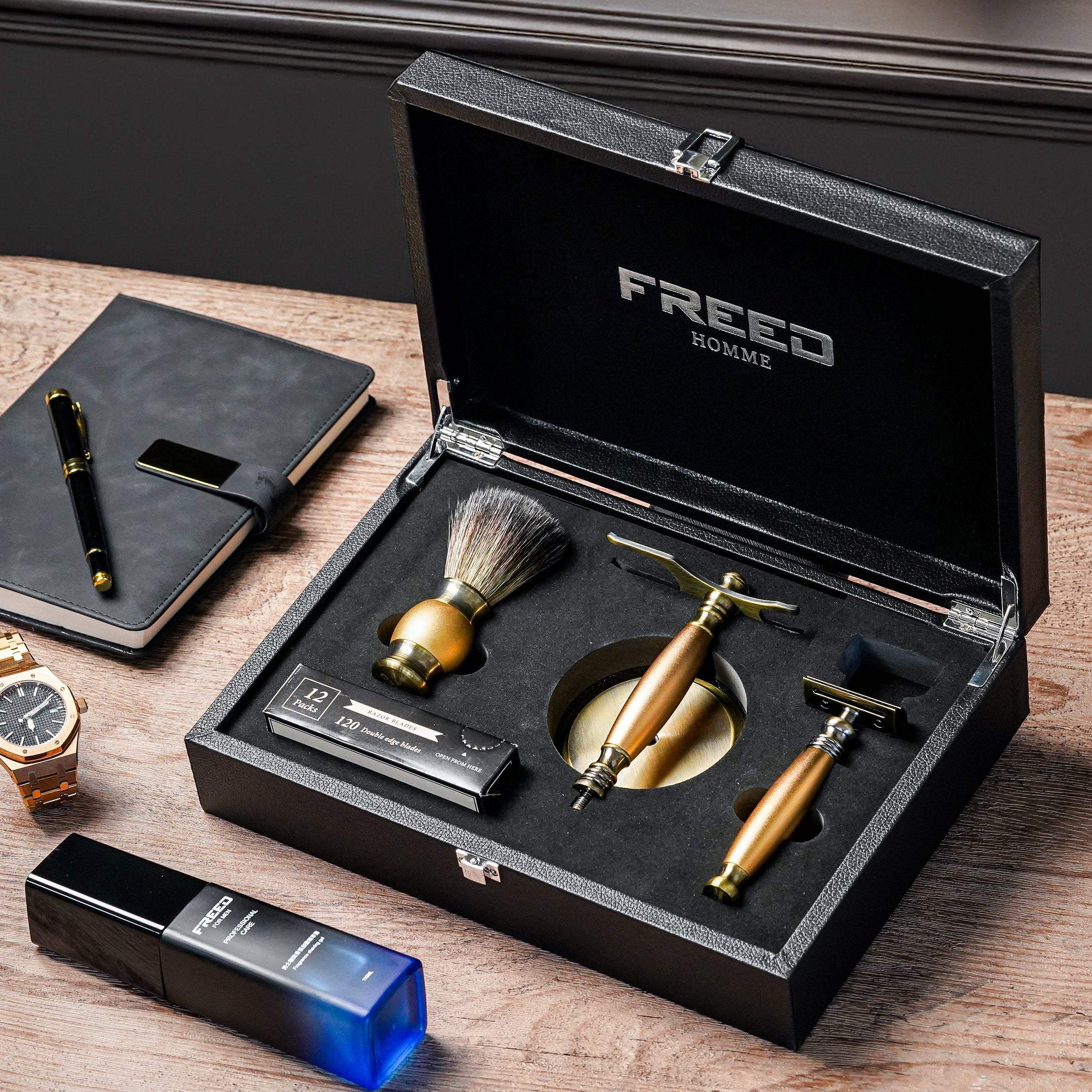 【FREED】雙刃式古銅刮鬍刀豪華禮盒四件組 - 阿波羅 - FREED