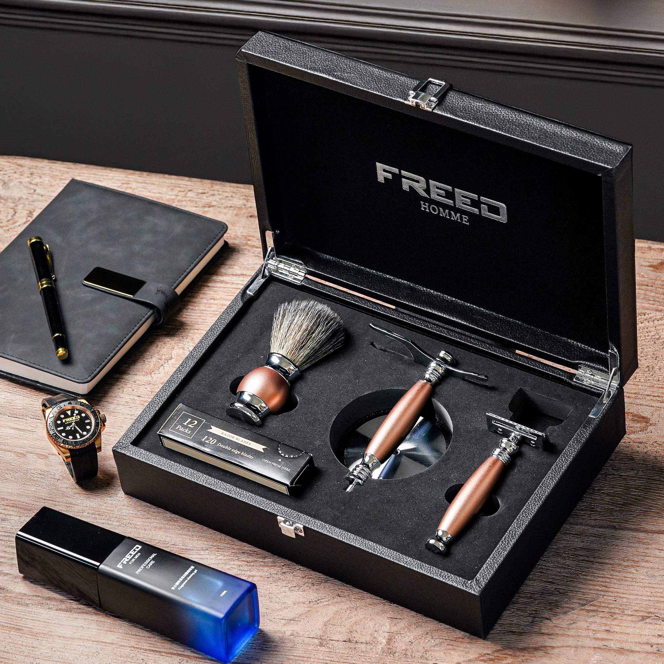 【兩週年特仕款】雙刃式刮鬍刀豪華禮盒四件組 - 玫瑰金 - FREED