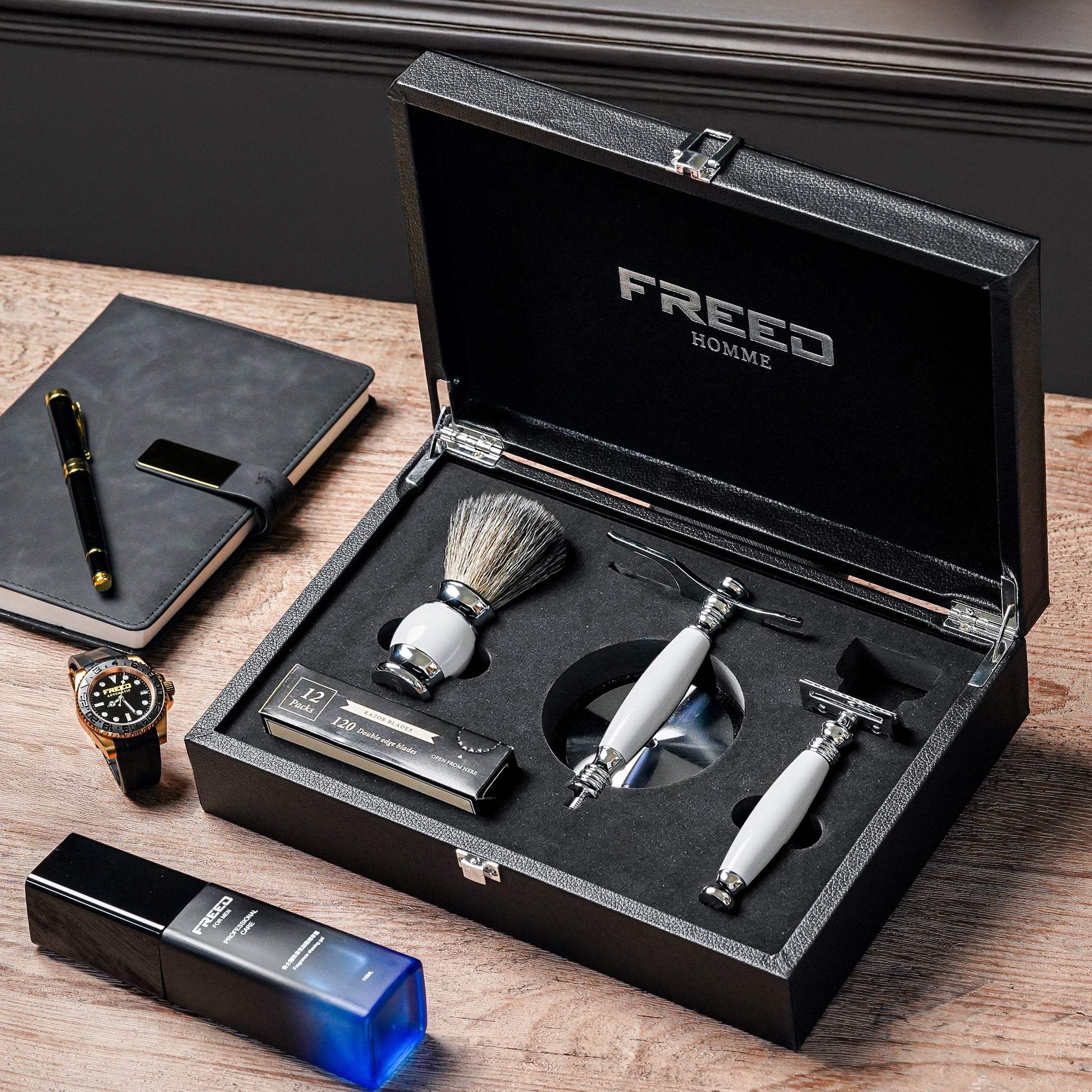 【兩週年特仕款】雙刃式刮鬍刀豪華禮盒四件組 - 珍珠白 - FREED