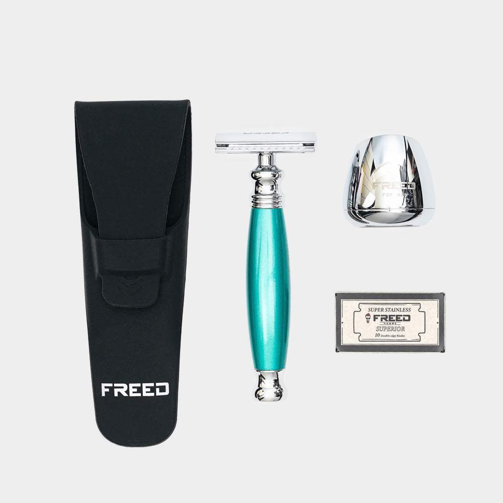 【兩週年特仕款】尊爵四件組雙刃刮鬍刀禮盒 - 湖水綠 - FREED