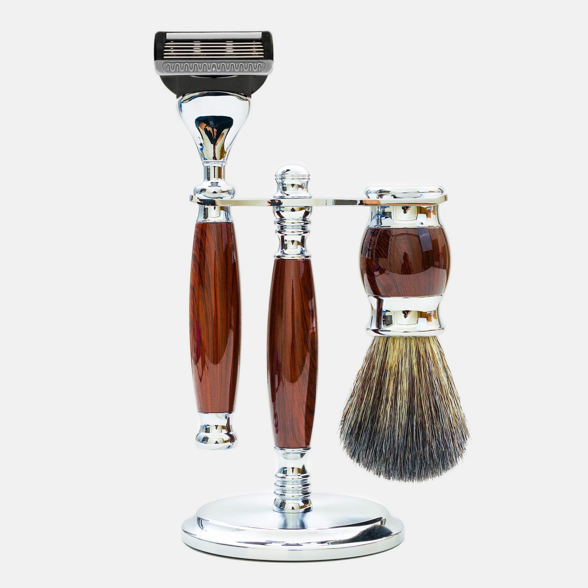 五刀式 刮鬍刀豪華禮盒四件組 - 仿紫紅檀木 - FREED