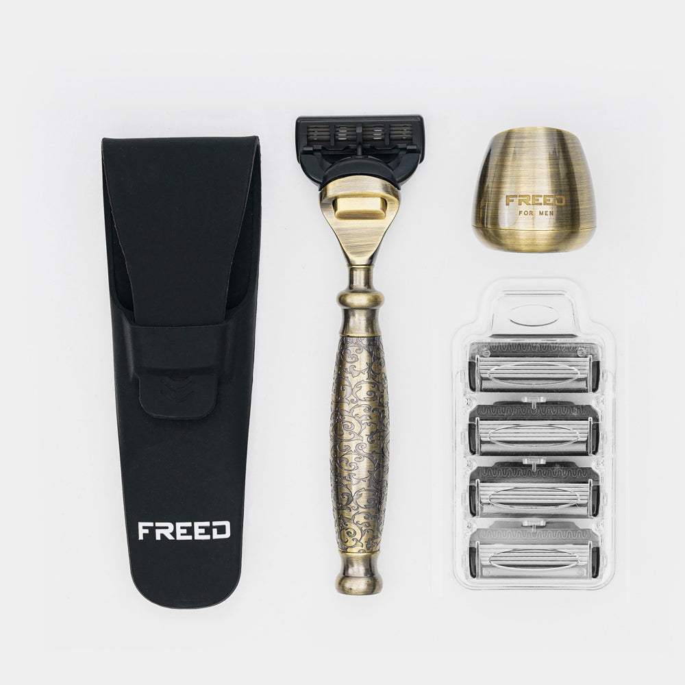 【FREED】尊爵四件組刮鬍刀禮盒 -仿古銅蝕刻雕花 - FREED
