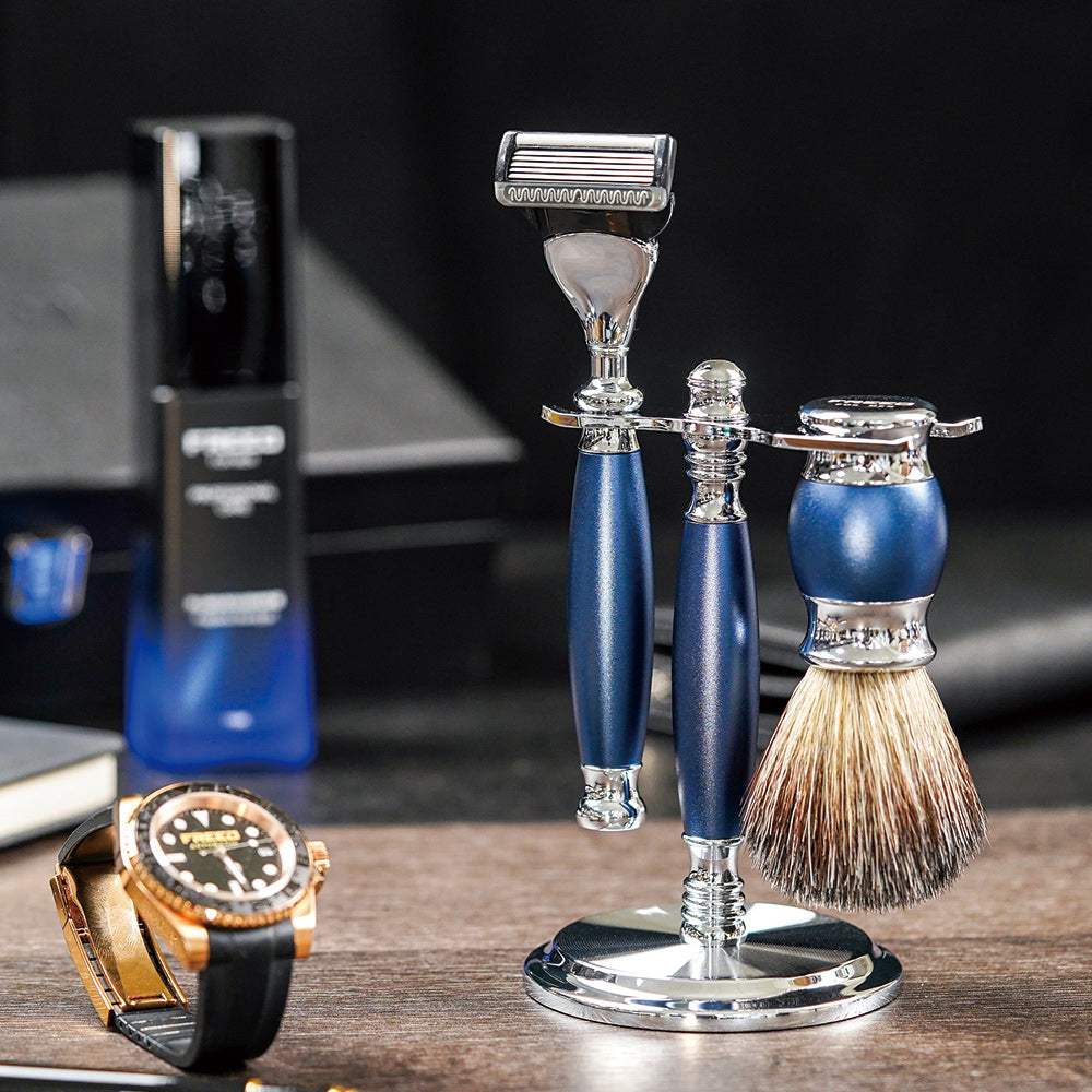 五刀式 刮鬍刀豪華禮盒四件組 - 時尚藍 - FREED