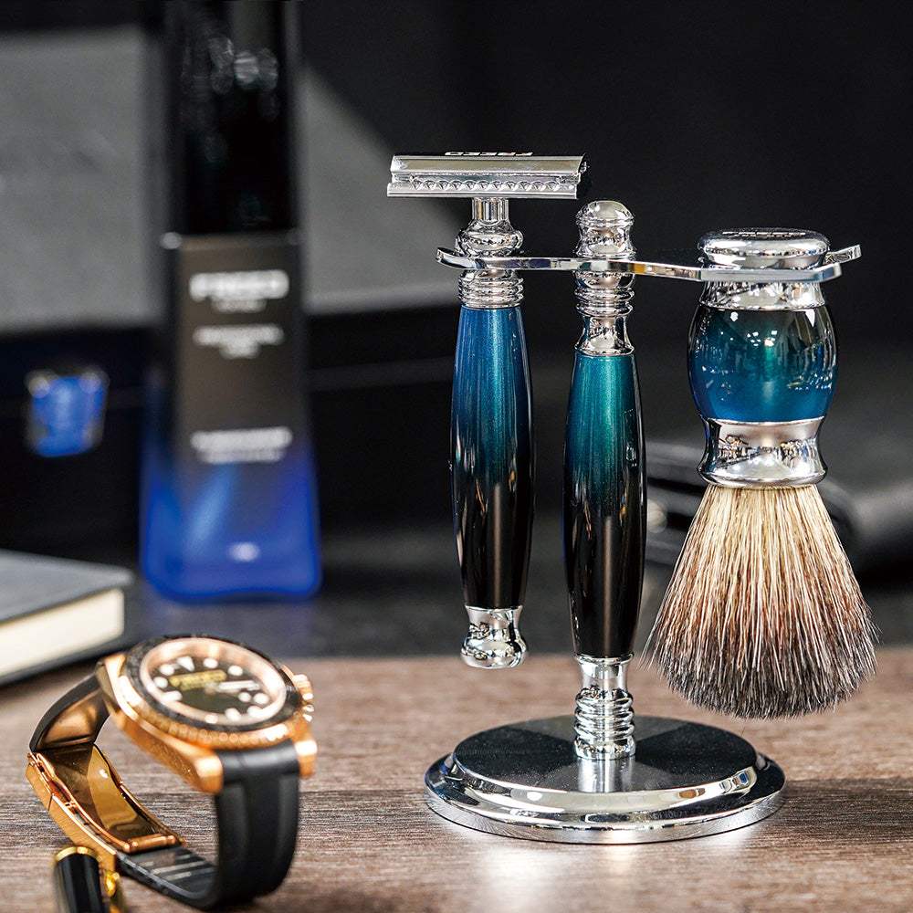 【一周年紀念款】豪華四件雙刃刮鬍刀禮盒 - 銀河藍 - FREED