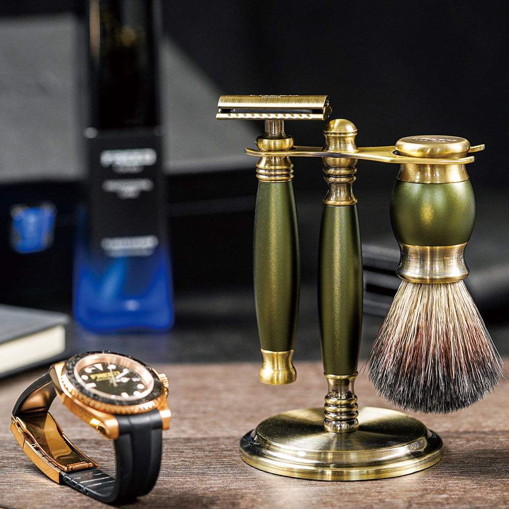 【FREED】雙刃式古銅刮鬍刀豪華禮盒四件組 - 大地綠 - FREED