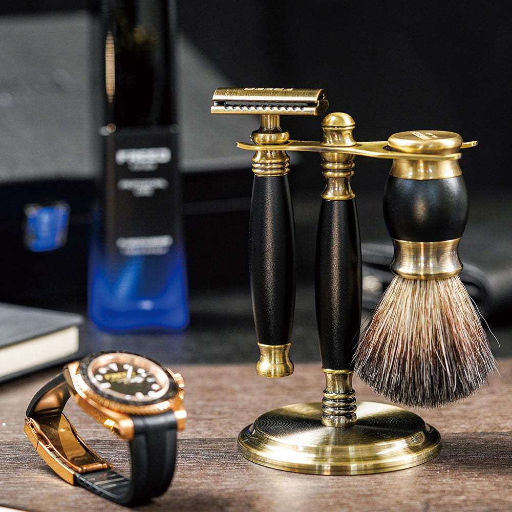 【FREED】雙刃式古銅刮鬍刀豪華禮盒四件組 - 極致黑 - FREED