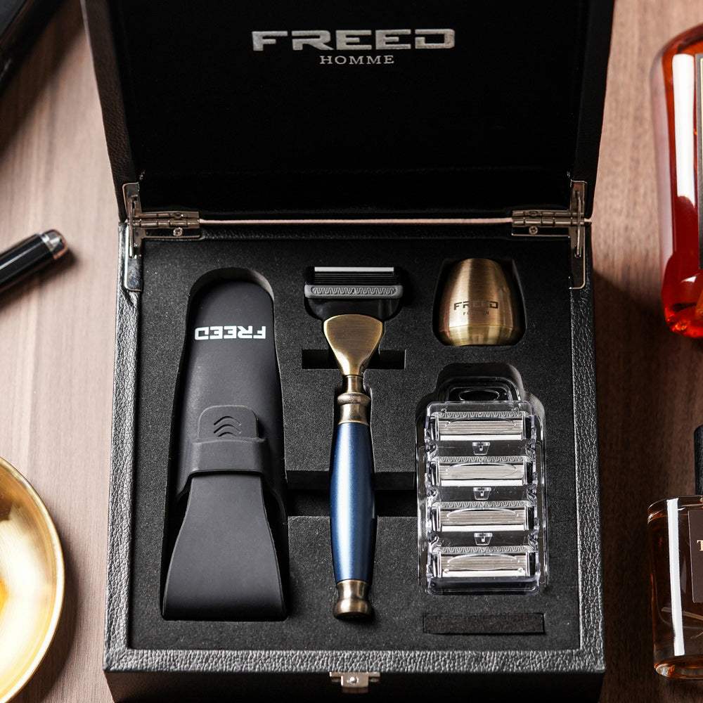 【FREED】古銅系列尊爵四件組五刀式刮鬍刀禮盒 - 帝王藍 - FREED