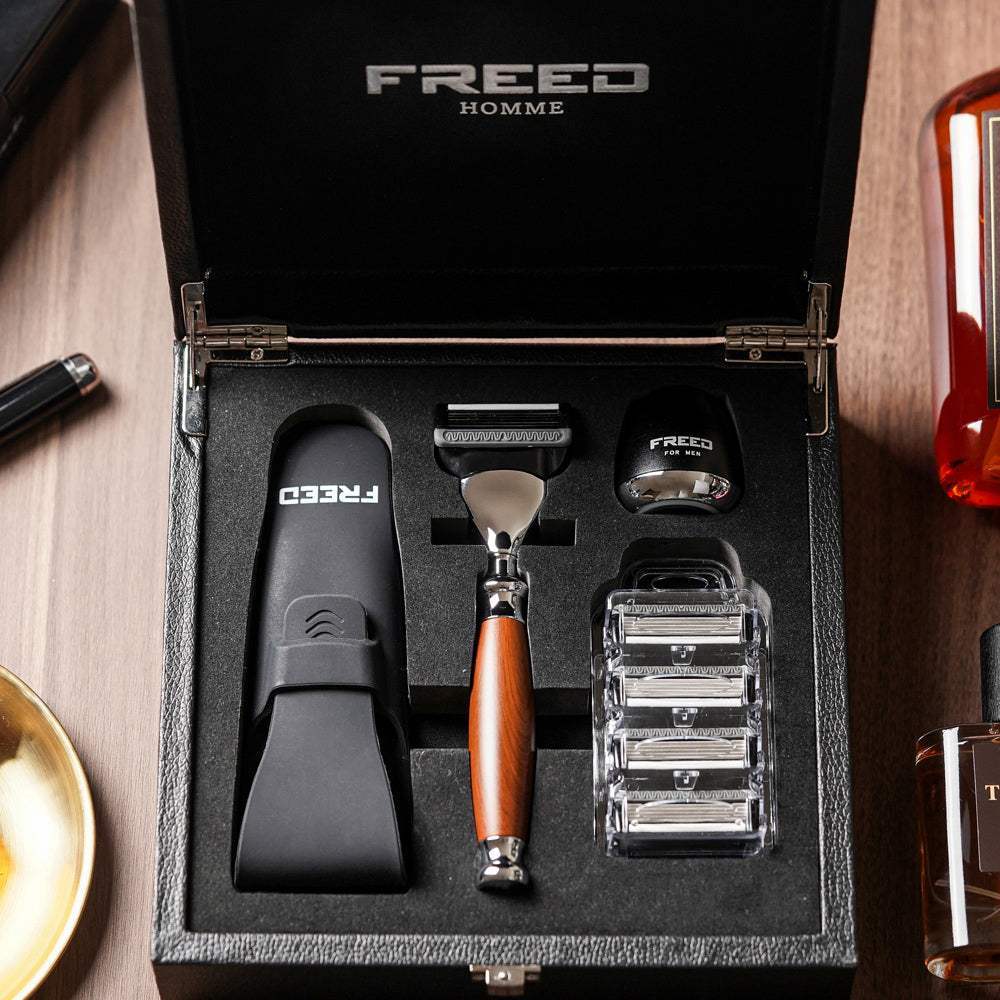 【FREED】尊爵四件組五刀式刮鬍刀禮盒 - 仿胡桃木 - FREED