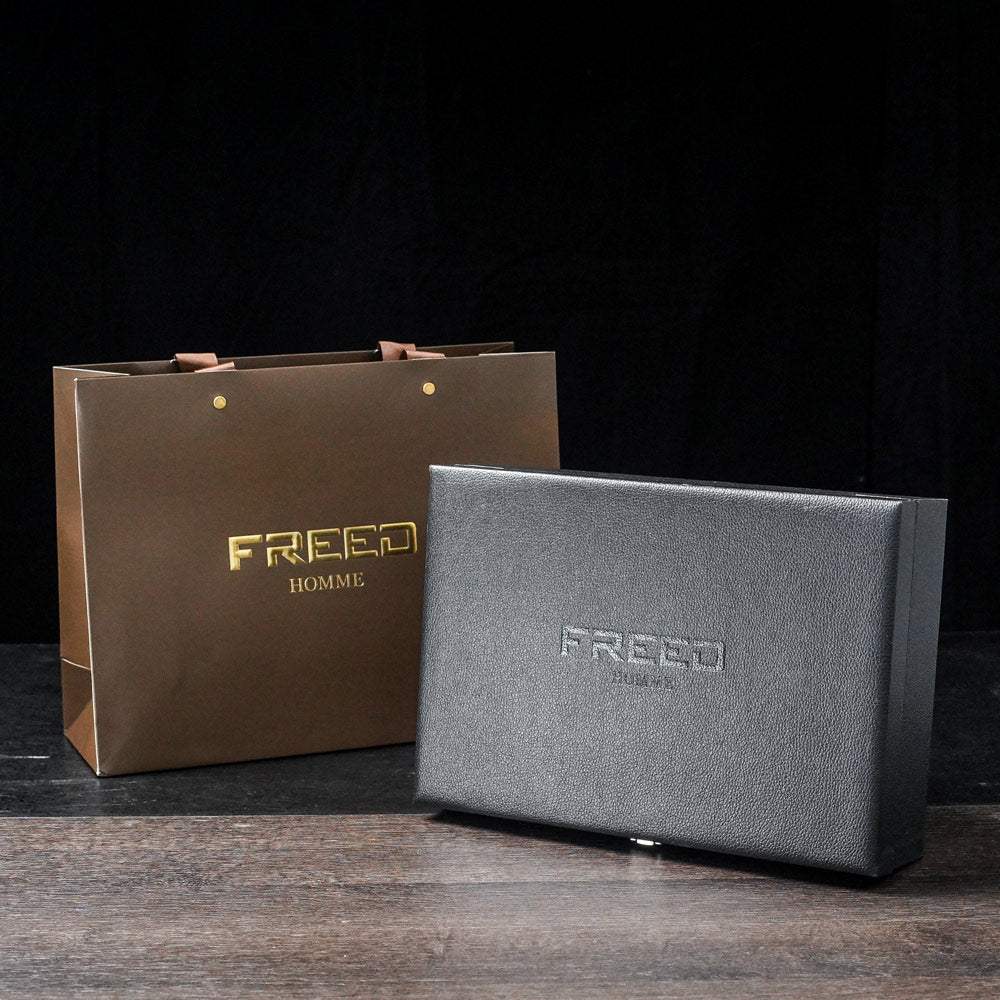 五刀式刮鬍刀豪華禮盒四件組 - 仿胡桃木 - FREED