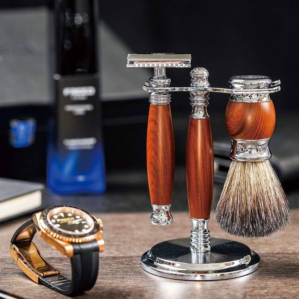 【FREED】豪華四件雙刃刮鬍刀禮盒- 仿胡桃木 - FREED