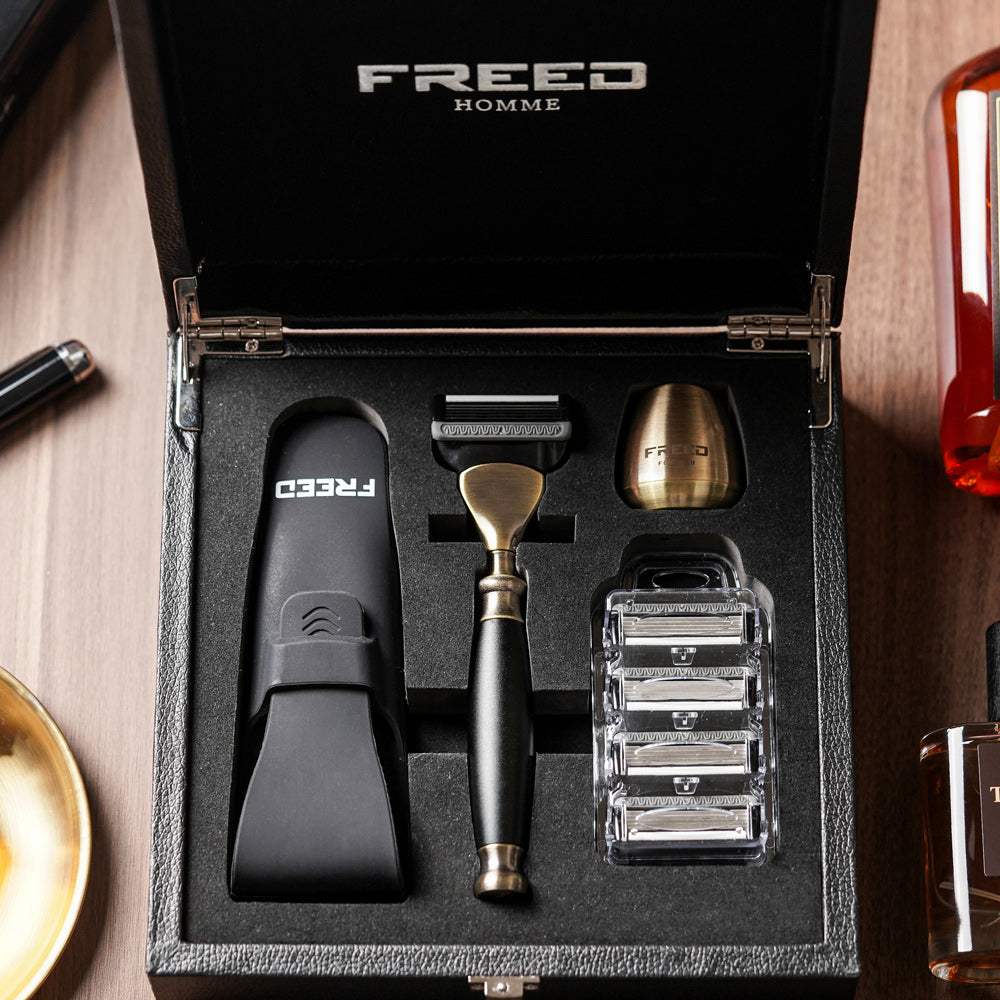 【FREED】古銅系列尊爵四件組五刀式刮鬍刀禮盒 - 極致黑 - FREED