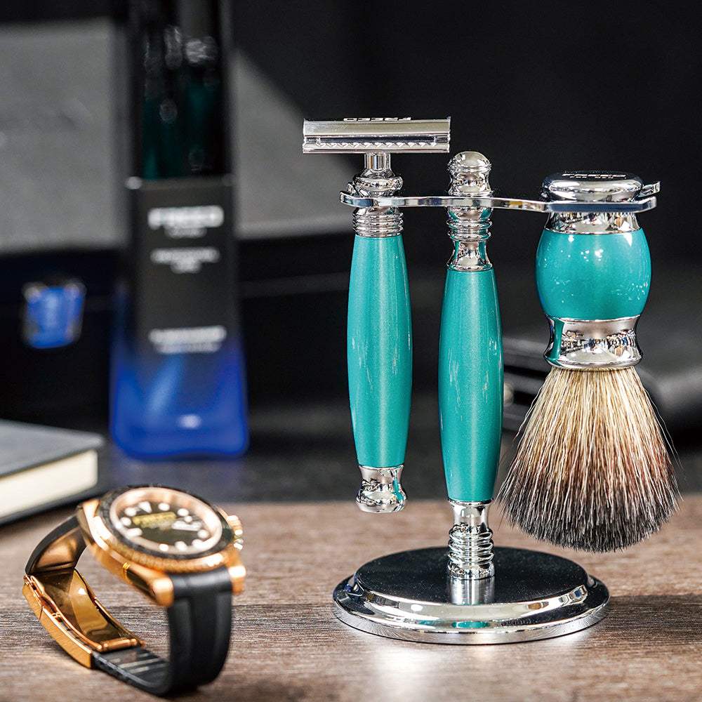 【兩週年特仕款】雙刃式刮鬍刀豪華禮盒四件組 - 湖水綠 - FREED