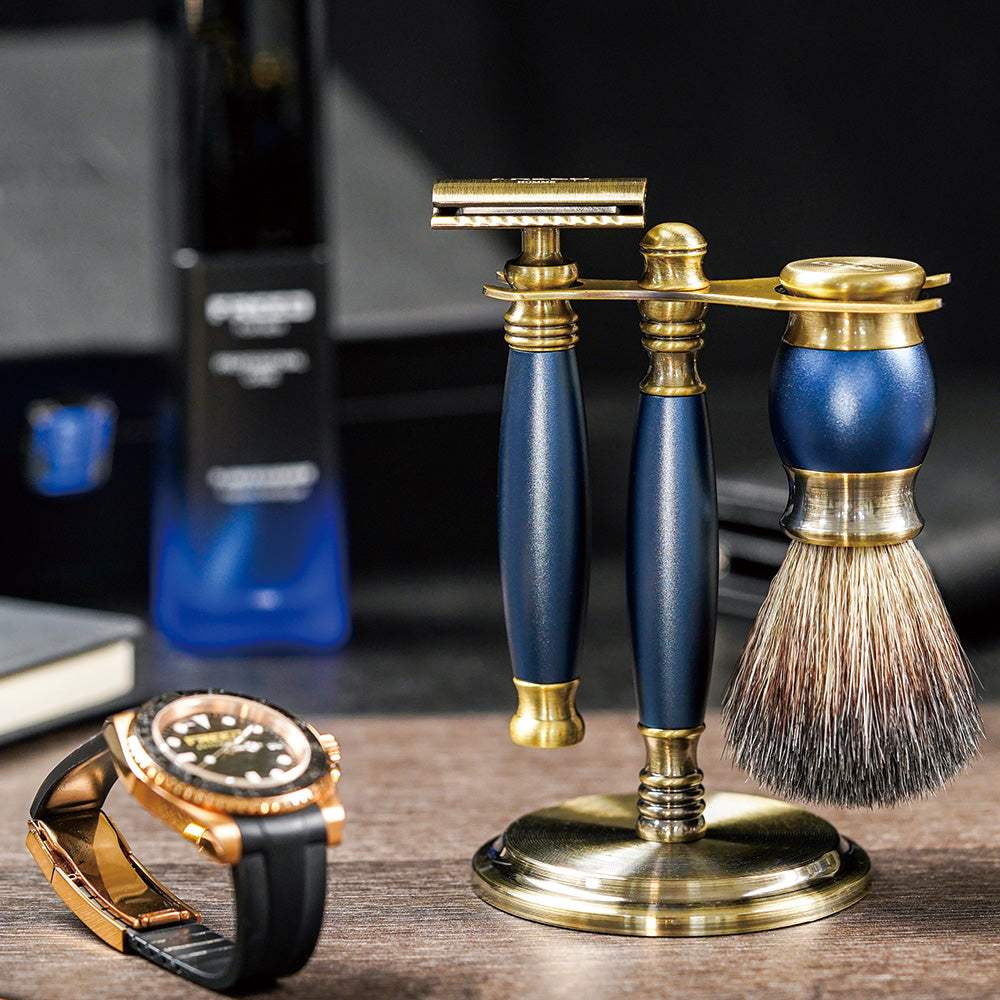 【FREED】雙刃式古銅刮鬍刀豪華禮盒四件組 - 帝王藍 - FREED