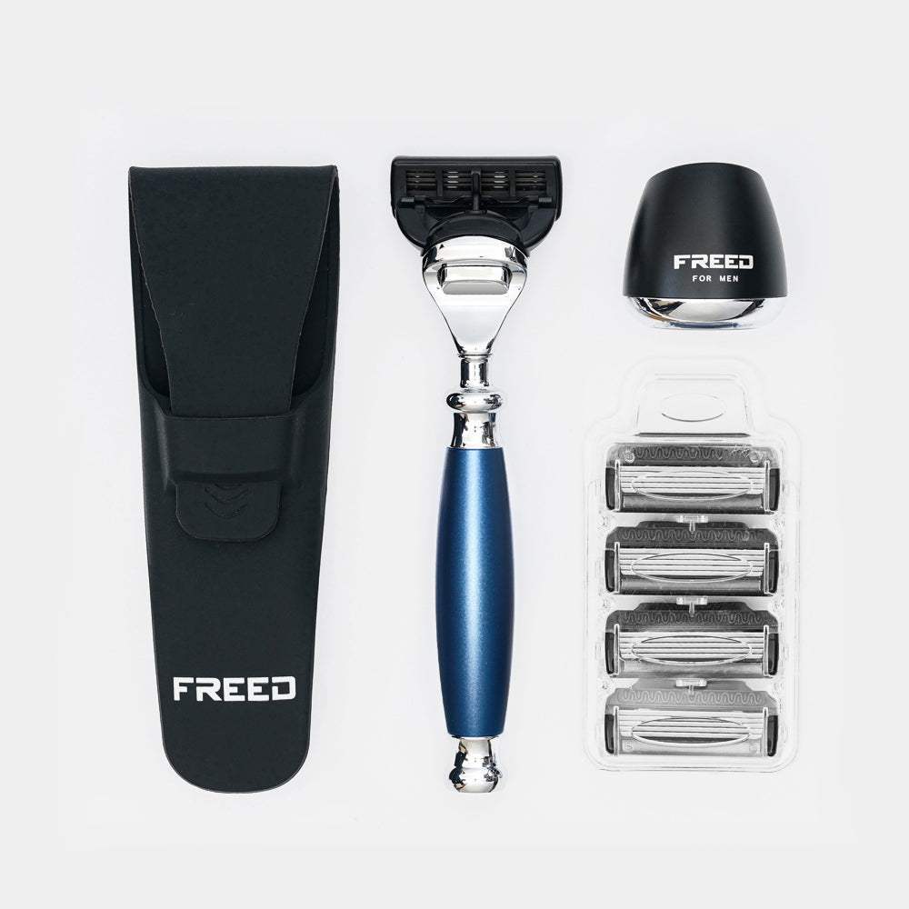 【FREED】尊爵四件組五刀式刮鬍刀禮盒 - 時尚藍 - FREED