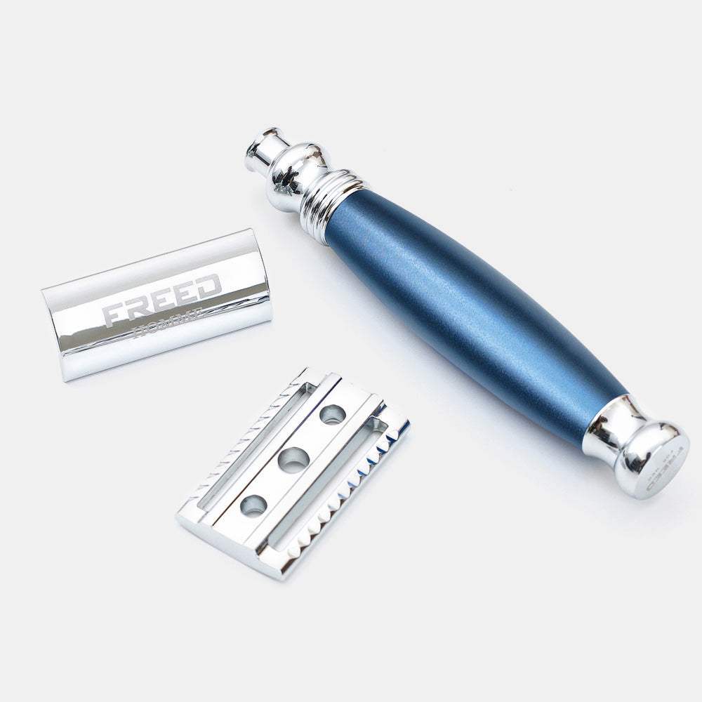 【FREED】封閉式復古雙刃安全刮鬍刀- 時尚藍 (附刀片10片) - FREED