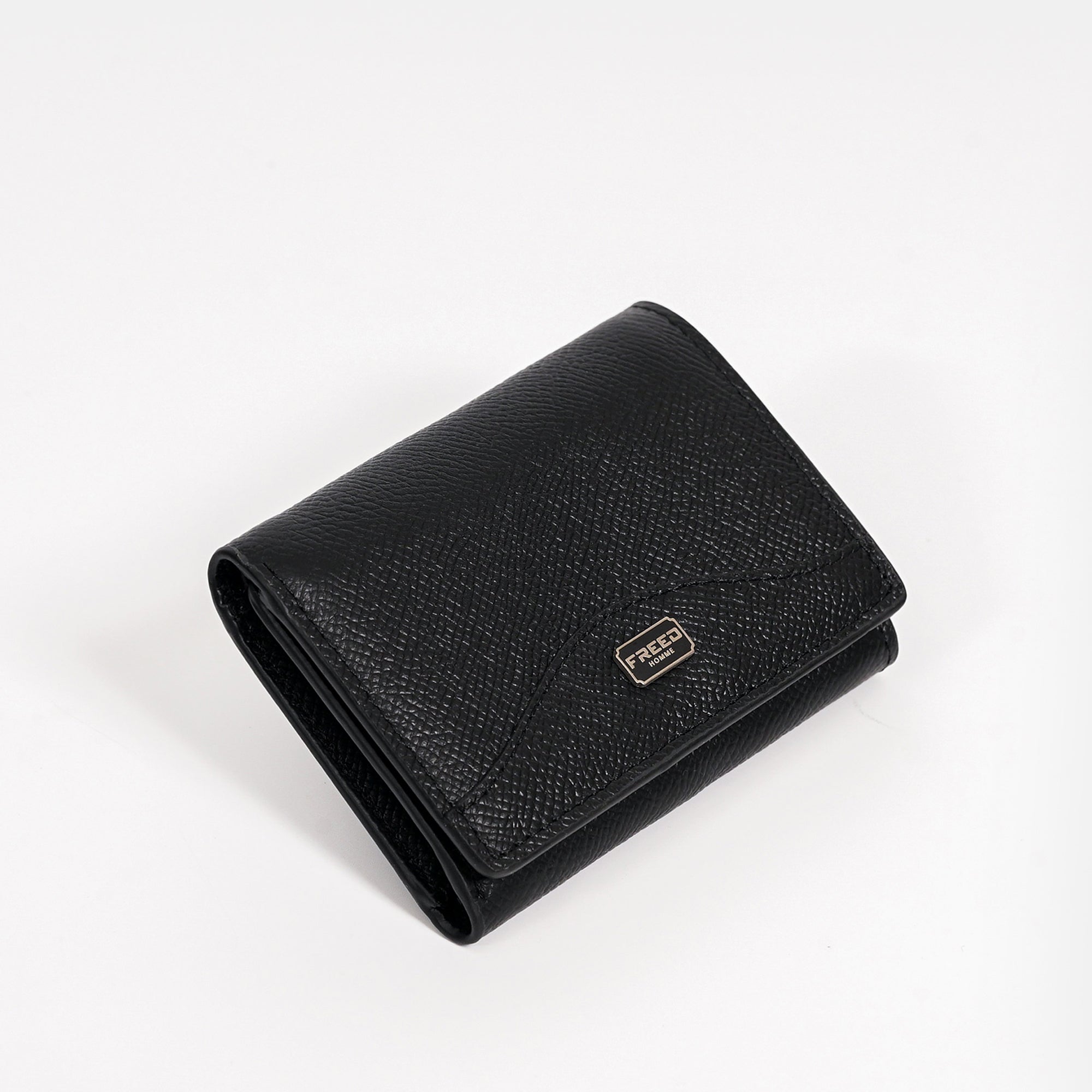 【FREED】經典 Epsom 粒面真皮短夾 三折短夾 - 黑色