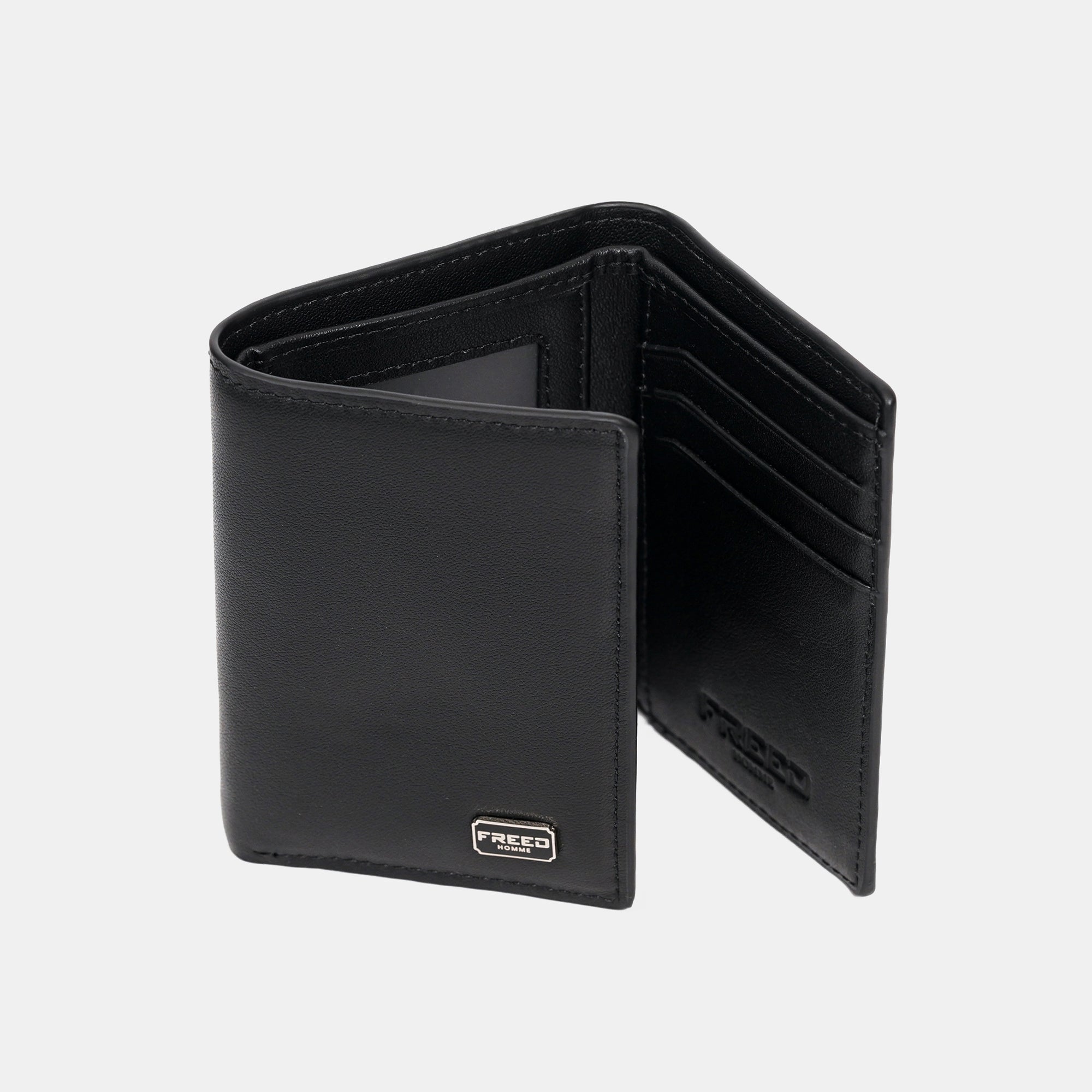 【FREED】紳士極潤頭層納帕(Nappa)真皮三折短夾 - 黑色