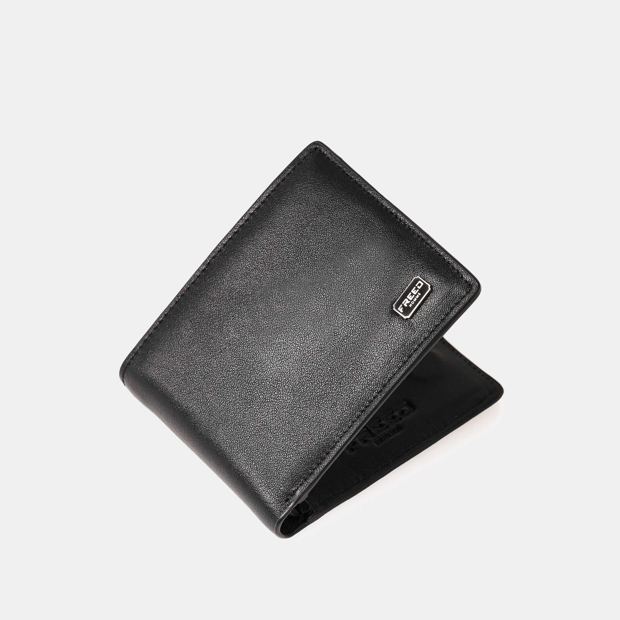 【FREED】紳士極潤頭層納帕(Nappa)真皮短夾 - 黑色