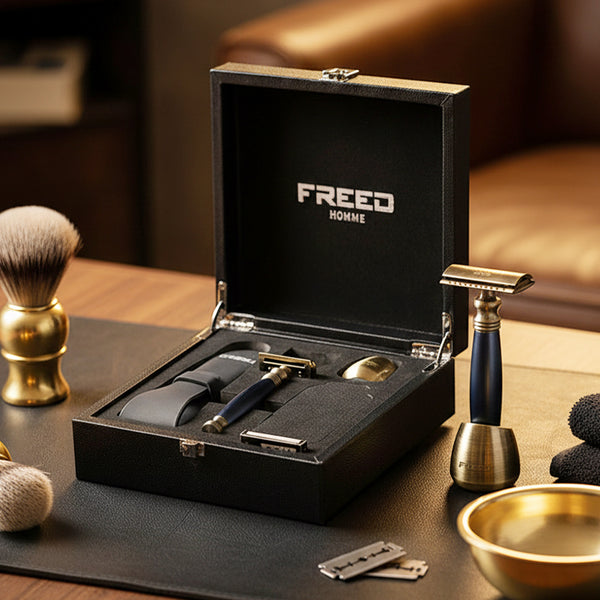 【FREED】古銅系列尊爵四件組雙刃式刮鬍刀禮盒 - 帝王藍 細節展示