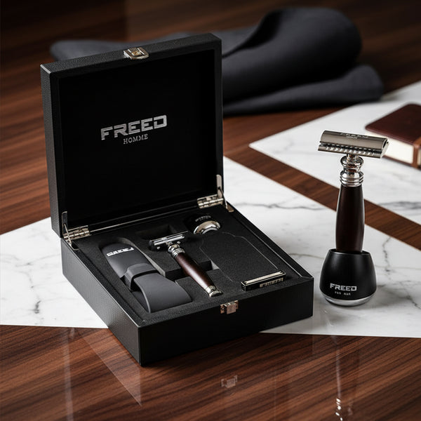 【FREED】尊爵四件組雙刃安全刮鬍刀禮盒 - 馬鞍棕 細節展示