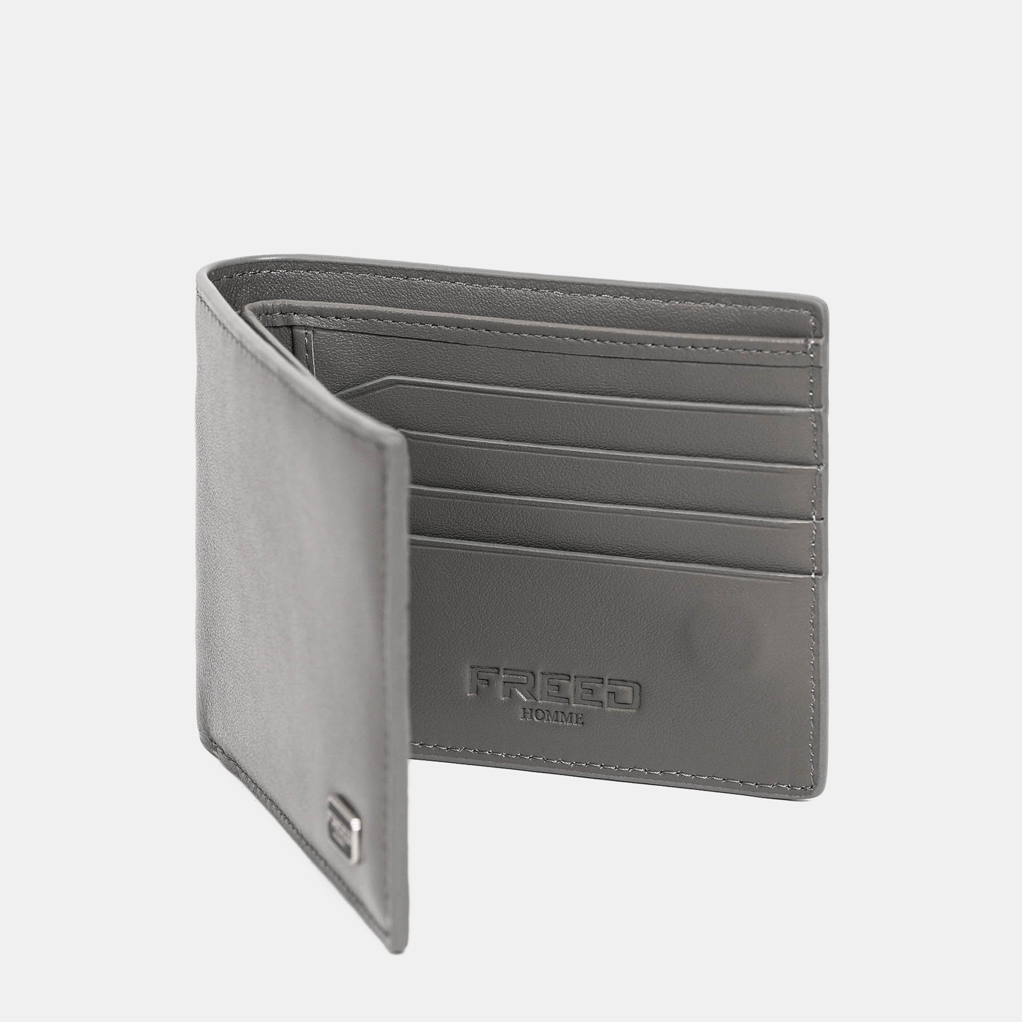 【FREED】紳士極潤頭層納帕(Nappa)真皮短夾 - 鉑金灰