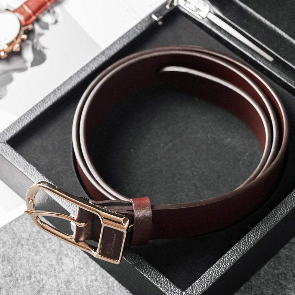 【FREED】復古馬蹄扣商務休閒頭層牛皮皮帶 - 咖啡色 - FREED