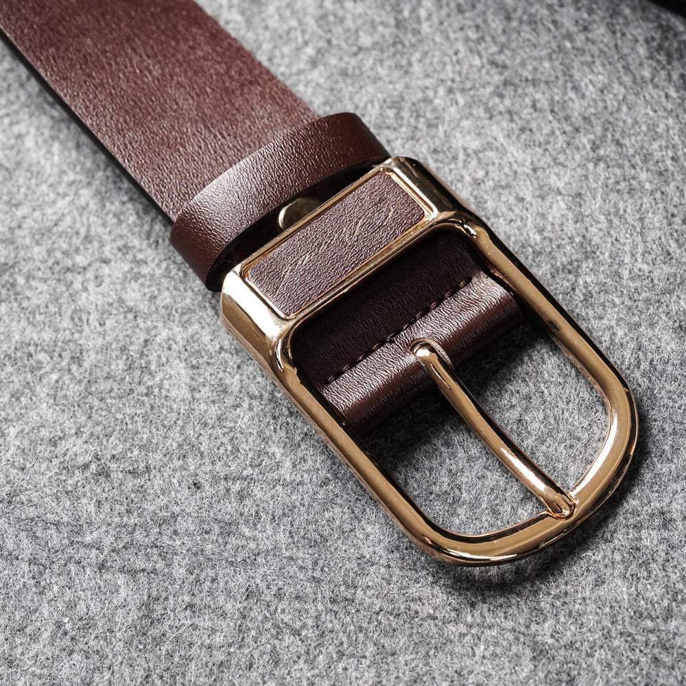 【FREED】復古馬蹄扣商務休閒頭層牛皮皮帶 - 咖啡色 - FREED