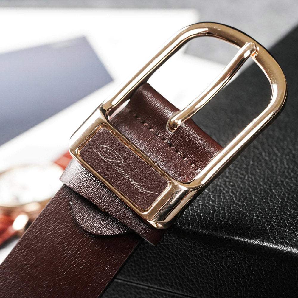 【FREED】復古馬蹄扣商務休閒頭層牛皮皮帶 - 咖啡色 - FREED