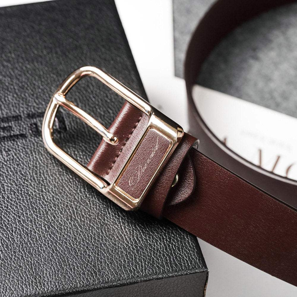 【FREED】復古馬蹄扣商務休閒頭層牛皮皮帶 - 咖啡色 - FREED