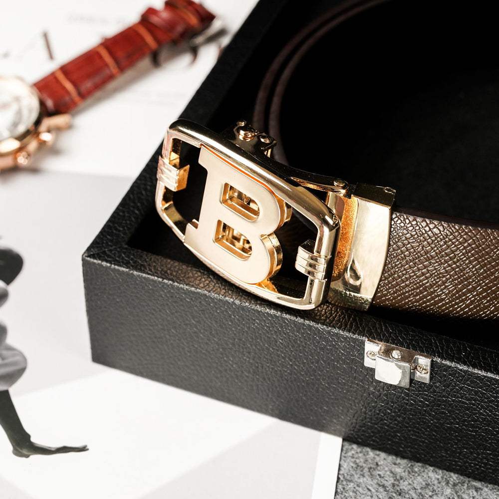 【FREED】時尚英文字母扣頭商務頭層牛皮自動皮帶 - FREED